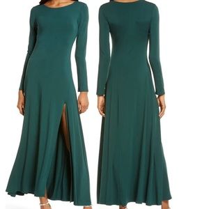 Lulus Swept Away Forest Green Long Sleeve Maxi Dress- Medium